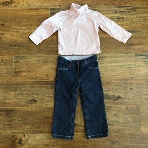 Jacadi Paris Baby Girl Pink Top and Denim Jeans 2-Piece Set 18M